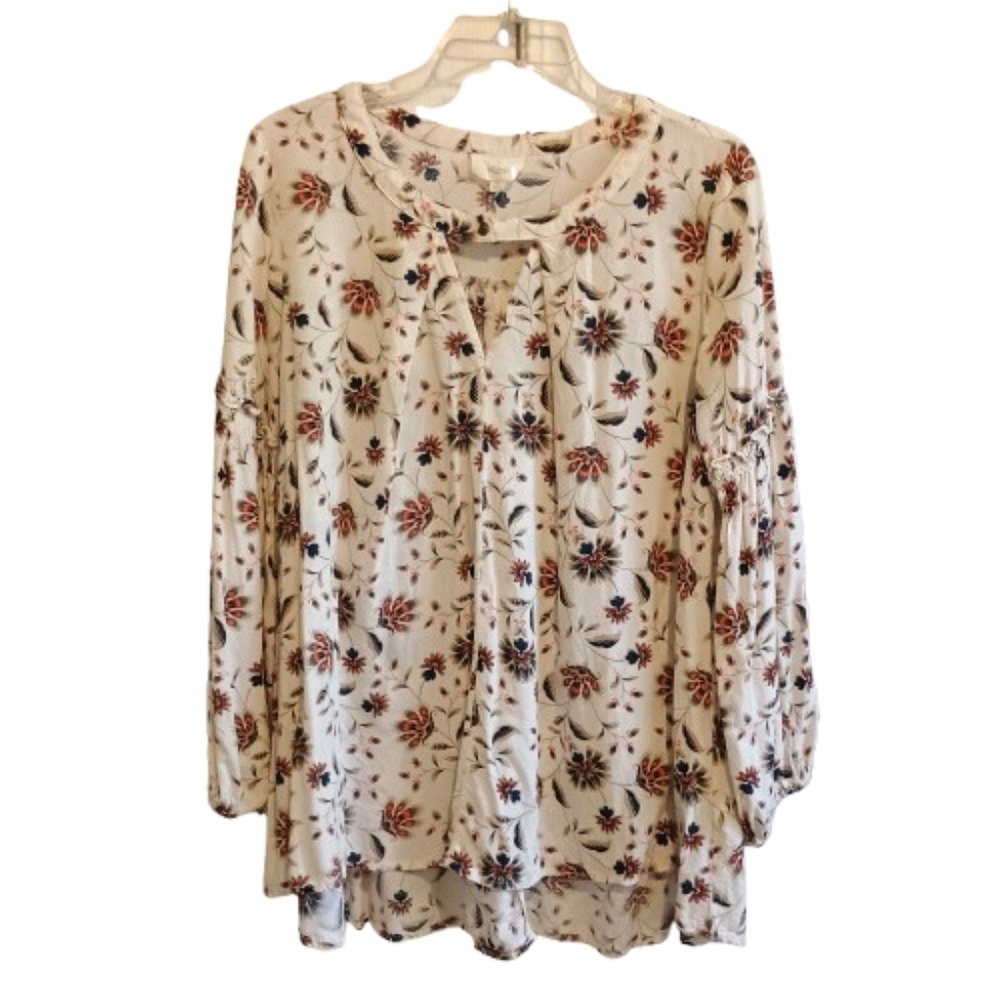 Z Love Boho Floral Blouse Size Small Balloon Sleeve Rayon Tunic Top High Low Hem